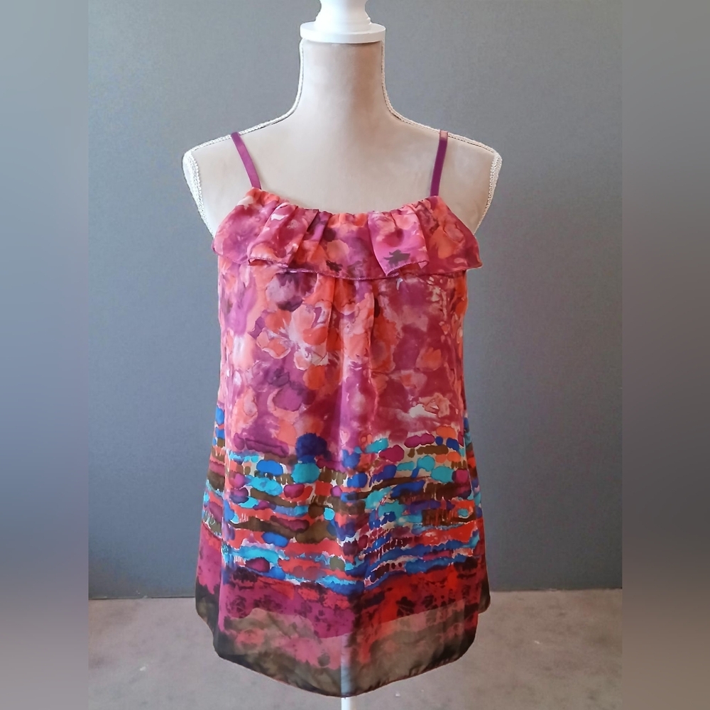 Vtg Y2K Studio Y Ruffle Colorful Sheer Psychadelic Womans Juniors Medium  Fairy